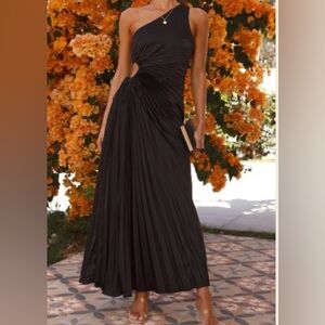 Black One Shoulder Midi Dress
